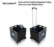 Sun Leisure Pack and Go Folding Shopping Trolley Boot Cart with Wheels Black