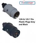 12N & 12S 7 Pin Plastic Plugs Grey and Black for Caravans 12 Volt 12 N & 12 S