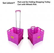 Sun Leisure® Pack and Go Folding Shopping Trolley, Boot Cart with Wheels Pink