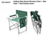 Sun Leisure® Folding Alloy Sports Directors Chair Side Table Side Pockets Green